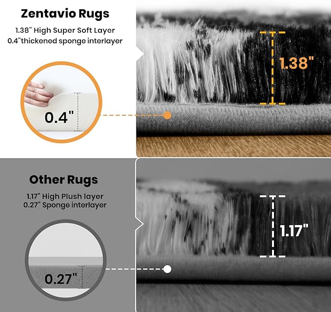 Zentavio Area Rugs for Living Room Large Rugs for Bedroom 5x8 Carpet Fluffy Fuzzy Soft Shag Aesthetic Plush High Pile Throw Rug for Nursery Kids Room Dorm Vertical Stripes Black White