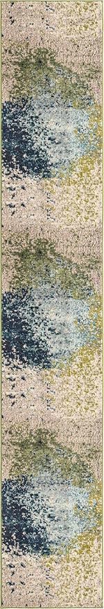 Unique Loom Estrella Collection Abstract, Modern, Light Colors, Distressed Area Rug (2' 7 x 12' 0 Runner, Blue/Beige)