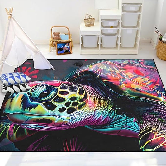 Sea Turtle Area Rug - Sea Turtle Rug for Bedroom Colorful Ocean Theme Rugs Ocean Life Decor, 3x4 Feet