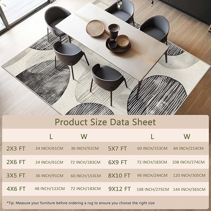 2x3 Entryway Rug Abstract Minimalist Black Beige Circle Design Neutral Area Rug Ultra-Thin Small Carpet Bathroom Non Slip Indoor Entrance Low Pile Door Mat Kitchen Stain Resistant Washable Machine