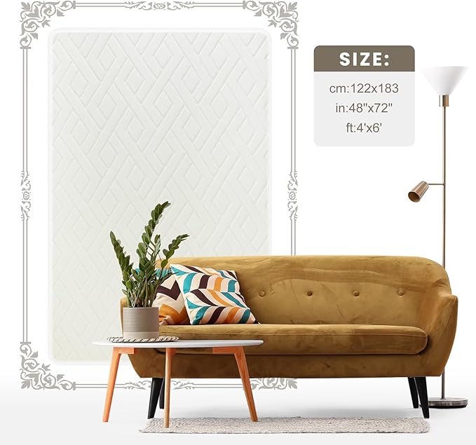 Ultra Soft Cream White Area Rug for Bedroom, 4x6 Modern Geometric Shag Rugs with Nonslip Backing for Living Room, Washable Fuzzy Carpet for Cozy Kids Room Nursery