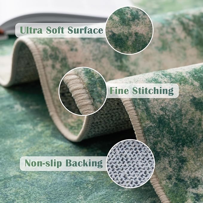 jinchan Spring Runner Rug 2x5 Modern Hallway Rug Abstract Washable Runner Indoor Watercolor Print Contemporary Non Slip Soft Carpet for Kitchen Bedroom Bathroom Laundry Room Living Room, Green Multi