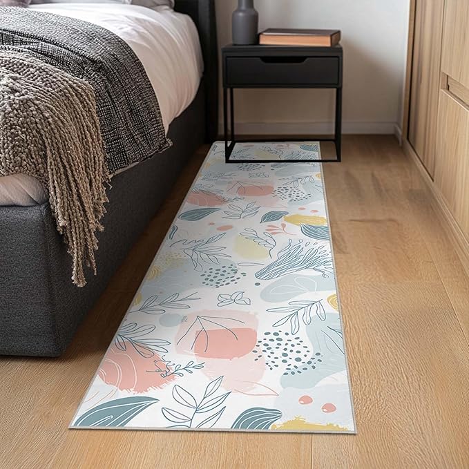2x6 Kitchen Runner Rug Boho Minimalist Botanical Leaf Hallway Entryway Washable Rugs Non Slip Thin Low Pile Door Mat Entrance Small Carpet for Laundry Bathroom Bedroom