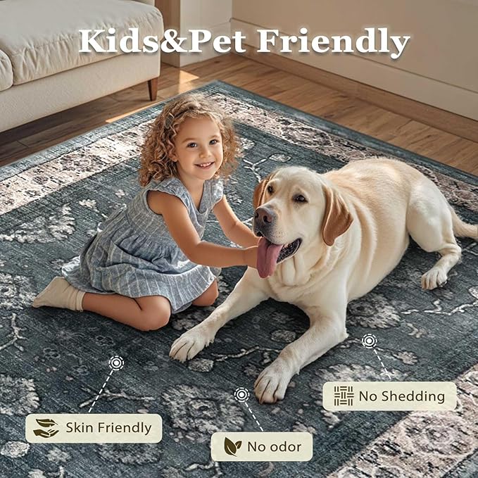 3x5 Washable Area Rugs for Living Room Stain-Resistant Bedroom Rug with Non-Shedding &Slip Faux Wool,Vintage Floral Aesthetic Carpet Foldable for Indoor Dining Room