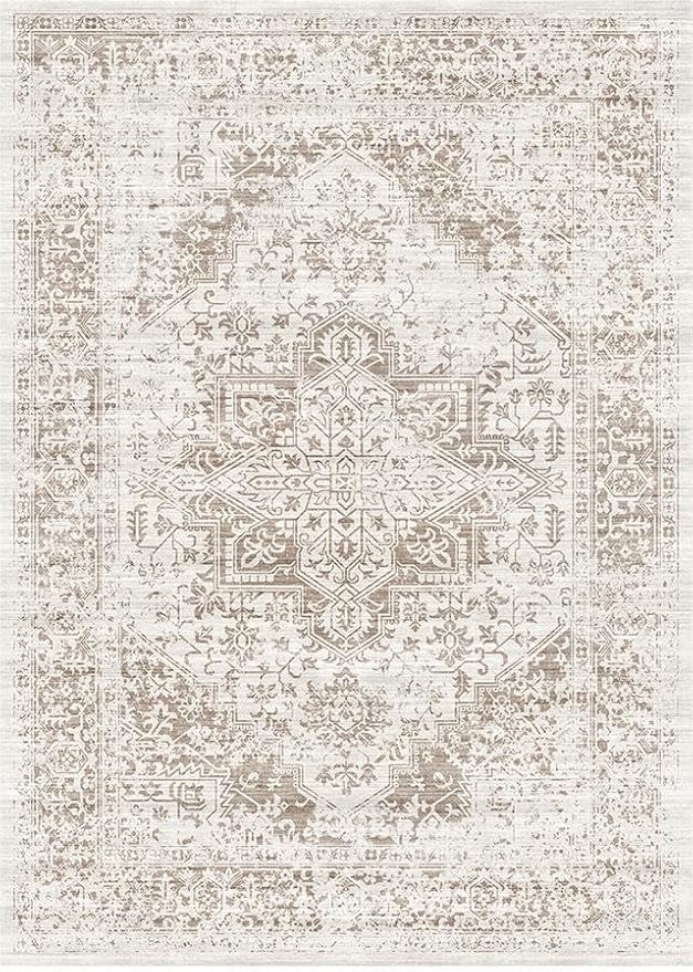 Washable 2x3 Entryway mat - Small Indoor Area Rug for Entrance with Vintage Non-Slip Low-Pile Traditional Medallion Indoor Rug with Stain Resistant Accent Distressed Carpet Thin Rug (Bridge)