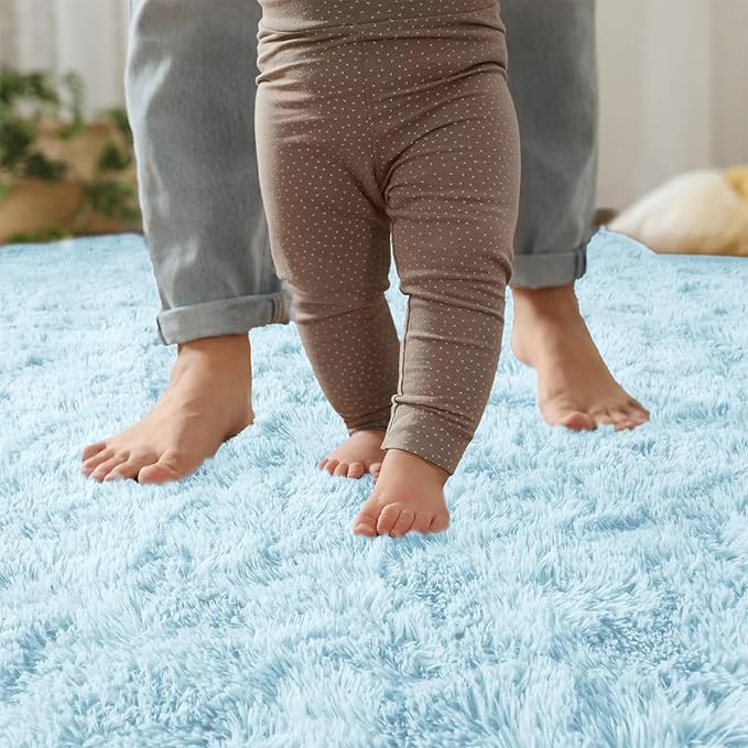 YJ.GWL Area Rugs for Bedroom, 2x3 Door Mat Washable Small Light Blue Bedside Rug,Fluffy Shaggy Entryway Rugs for Living Room, Shag Indoor Floor Carpet for Kids Boy and Girls, Home Decor Aesthetic
