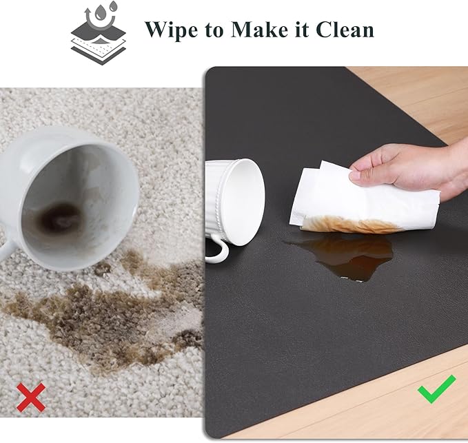 3'x 6' Hallway Runner Rug for Kitchen, Leather-Look Waterproof Vinyl Entryway Floor Mat, Washable Comfort Standing Mat for Bedroom, Bathroom, Laundry Room (Dark Gray)