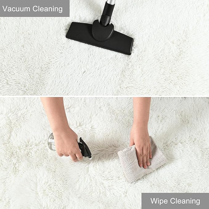 YJ.GWL Area Rugs for Living Room Bedroom, 9x12 Machine Washable Large Cream Carpet, Soft Fluffy Shaggy Thick Big Shag Indoor Floor Rug for Kids Boy and Girls Room Dorm Home Decor Aesthetic