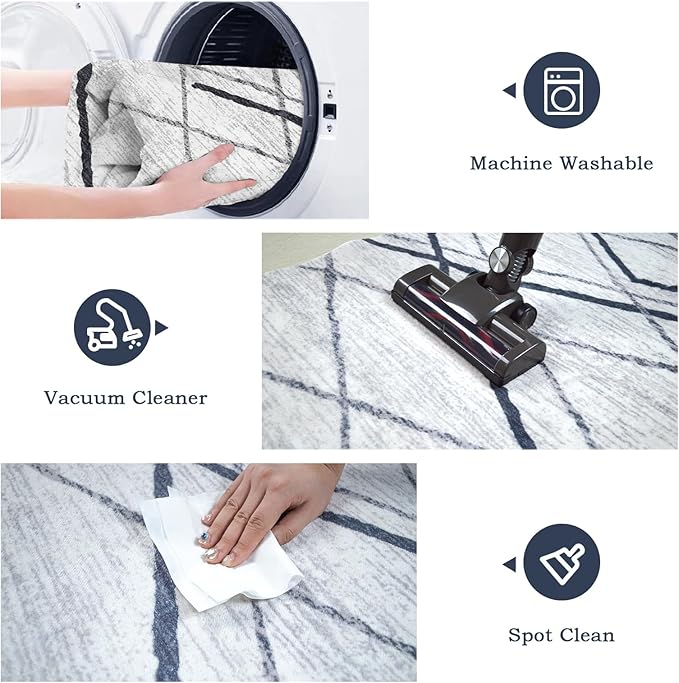 Yancorp Small Area Rug 2'x3'Grey Stripes Washable Rug for Entrance Faux Wool Non-Slip Indoor Door Mat Throw Rug for Bedroom Kitchen Entryway Bathroom