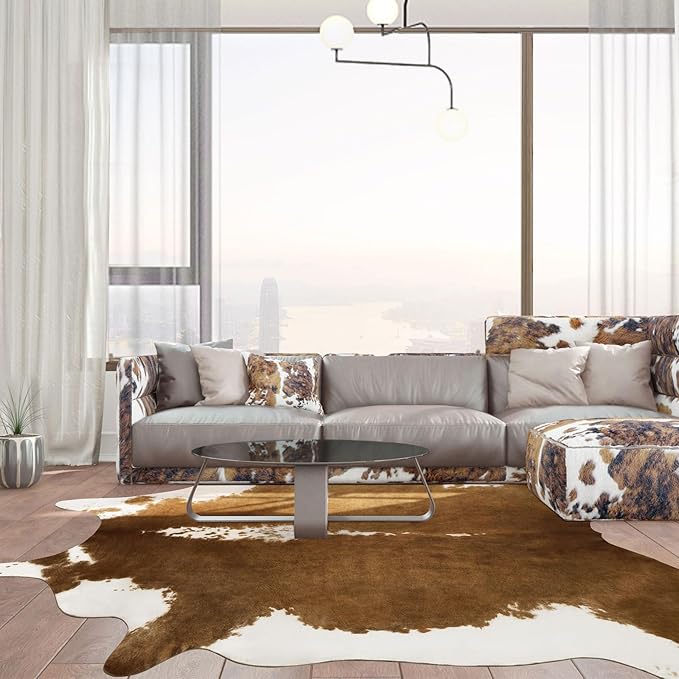 BENRON Premium Cowhide Rug Large, Faux Cow Hide Rugs for Living Room Bedroom Western Home Decor, Non Slip Cute Rug with Irregular Animal Skins and Hides, Khaki Brown, 7.8 x 9.5ft