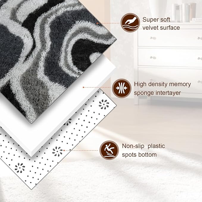 TWINNIS Super Soft Shaggy Rugs Fluffy Carpets, 5x8 Feet, Indoor Modern Plush Area Rugs for Living Room Bedroom Kids Room Nursery Home Decor, Upgrade Anti-Skid Rectangular Fuzzy Rug, Grey Black