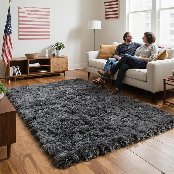 Grey Rug for Bedroom, 3x5 Fluffy Area Rugs for Kids Playroom, Furry Carpet for Nursery Room, Shaggy Rug for Teen Living Room, Thick Fuzzy Plush Rug for Dorm, Cute Room Decor for Baby