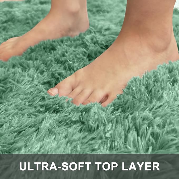 OLANLY 2x6 Machine Washable Runner Rugs for Hallway, Soft Fluffy Shaggy Bedside Rugs for Bedroom, Living Room, Indoor Floor Carpet for Kids Girls Boys, Nursery Rooms, Home Decor Aesthetic, Mint Green