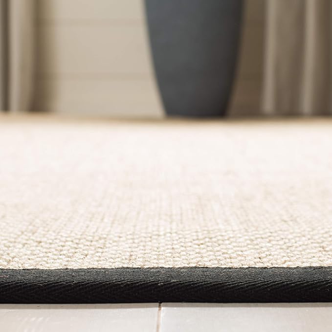 Safavieh Natural Fiber Collection Area Rug - 8' Round, Marble & Black, Border Sisal Design, Easy Care, Ideal for High Traffic Areas in Living Room, Bedroom (NF143A)