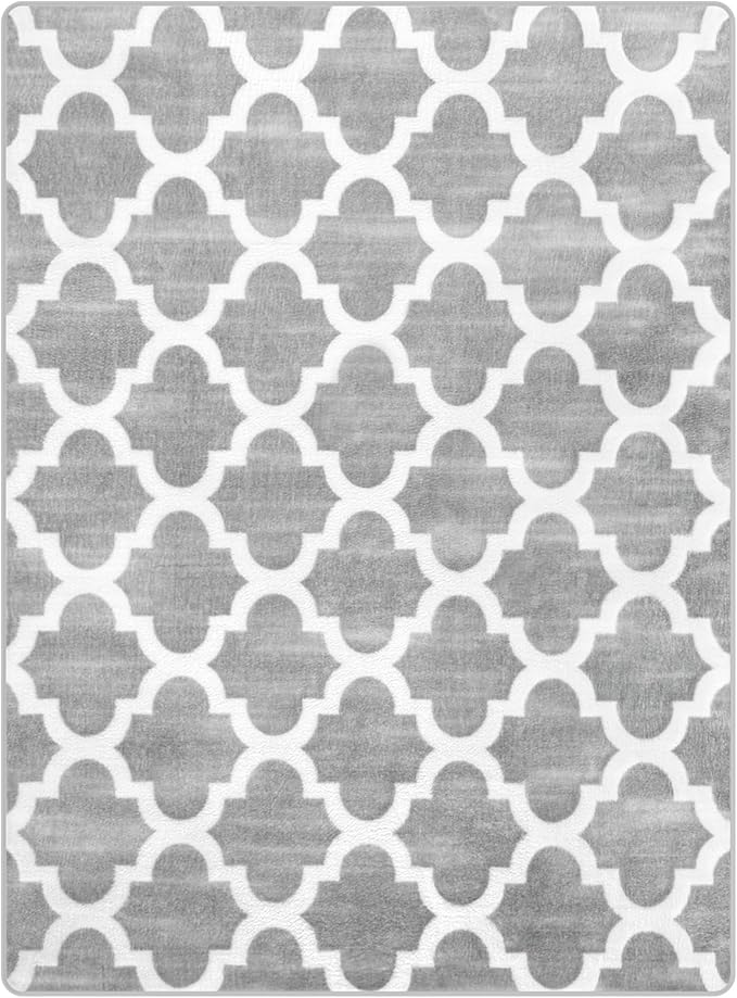 Geometric Shag Modern Area Rug for Living Room Bedroom, 3x5 Distressed Moroccan Fluffy Rug Indoor Carpet for Kids Nursery Bedside Room Decor, Memory Foam Super Soft Shaggy Rugs, Grey/White
