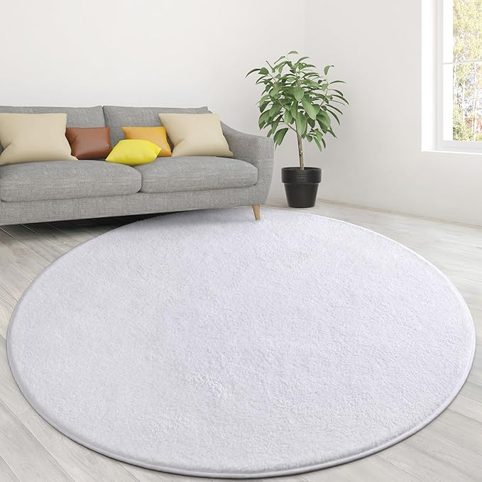 Lascpt Round Rug for Bedroom 4x4, White Circle Rug for Living Room Super Soft Thicken Memory Foam Circular Rug, Non-Slip Indoor Area Rug for Modern Home Decor, Round Carpet for Nursery Kid's Room