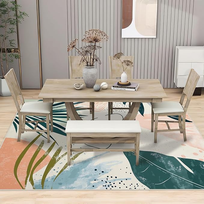 5x7 Area Rugs for Living Room Machine Washable Boho Botanical Rug Non Slip Printed Abstract Plant Rug Carpet Friendly Modern Rug for Bathroom Bedroom Dining Room Office