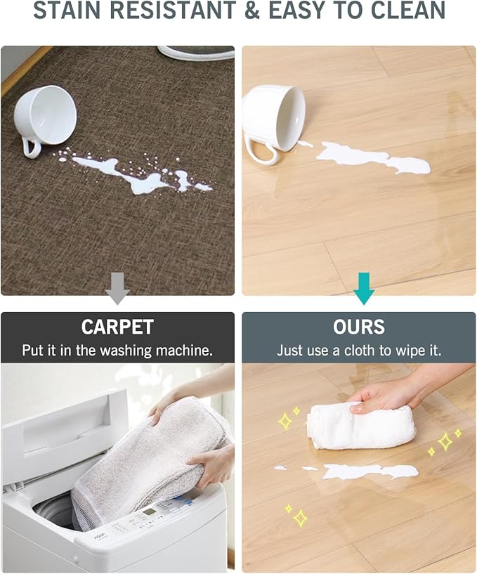 Area Mat for Hard Floors, 5'×7' Transparent PVC Area Rug for Home, Waterproof Durable Protector for Dining Room, Kitchen, Living Room, Large No-Slip Baby Play Mat for Floor, Pet Litter Pad