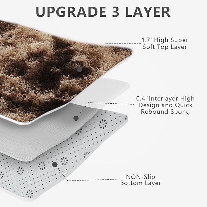 Shag Area Rugs for Bedroom Living Room,8X10 Ultra Soft Fluffy Area Rugs for Dorm,Indoor Carpet Nursery Rugs for Kids Girls Room Home Decor, Mottling Brown