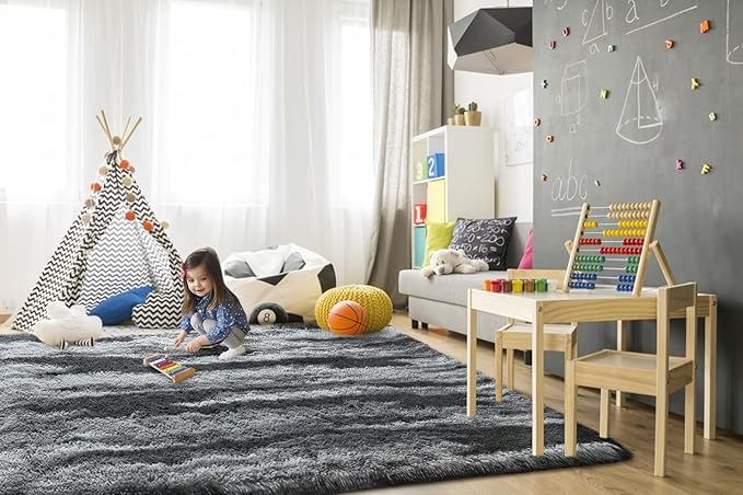 TWINNIS Super Soft Shaggy Rugs Fluffy Carpets, 4x5.9 Feet, Indoor Modern Plush Area Rugs for Living Room Bedroom Kids Room Nursery Home Decor, Upgrade Anti-Skid Rectangular Fuzzy Rug, Charcoal Grey