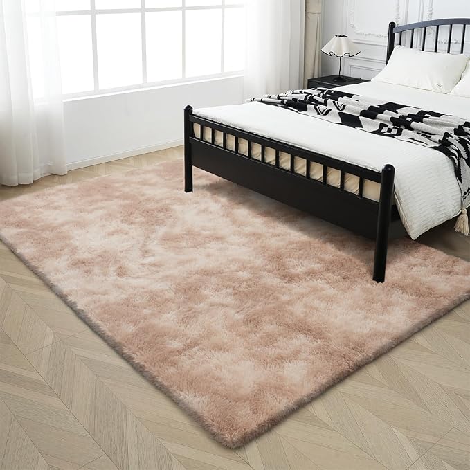 Fluffy Rug Shaggy Area Rug, Mottling Camel 6x9 Area Rugs for Living Room, Large Shag Area Rugs for Bedroom Kids Room Home Decor, Upgrade Anti-Skid Rectangular Fuzzy Rugs