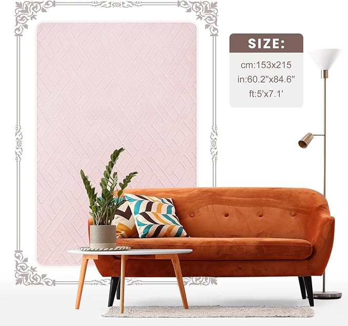 Ultra Soft Pink Area Rug for Living Room, 5x7 Modern Geometric Shag Rugs with Nonslip Backing for Bedroom, Washable Fuzzy Carpet for Cozy Kids Girls Room Nursery