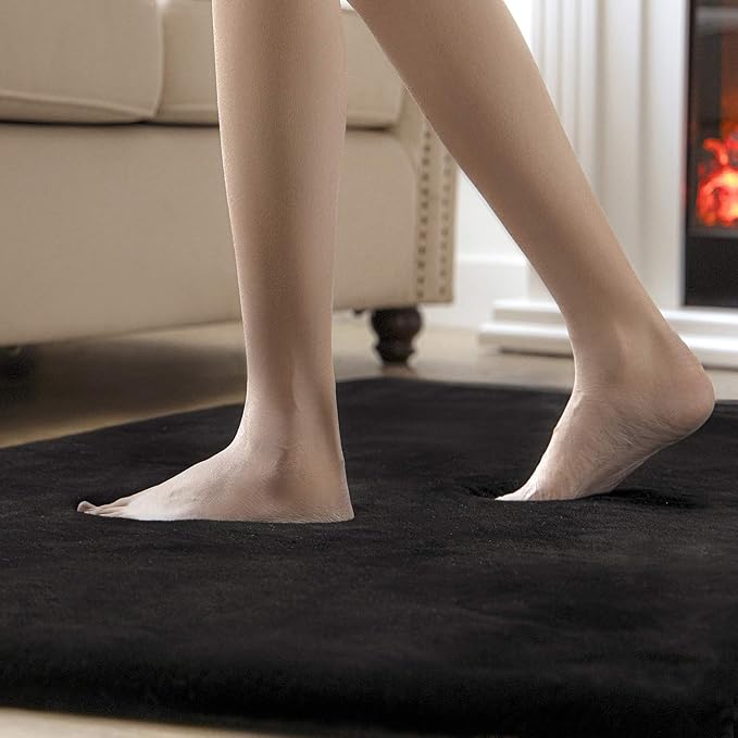 Ashler HOME DECO Ultra Soft Faux Rabbit Fur Chair Couch Cover Area Rug for Bedroom Floor Sofa Living Room Black 2 x 3 Feet