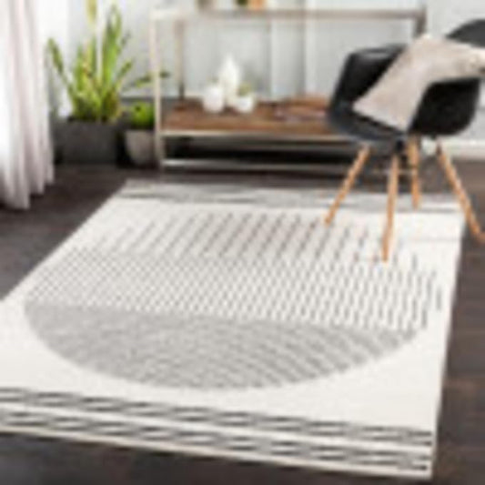 Livabliss Penrod Modern Geometric Area Rug,5'3" Square,Black/Ivory