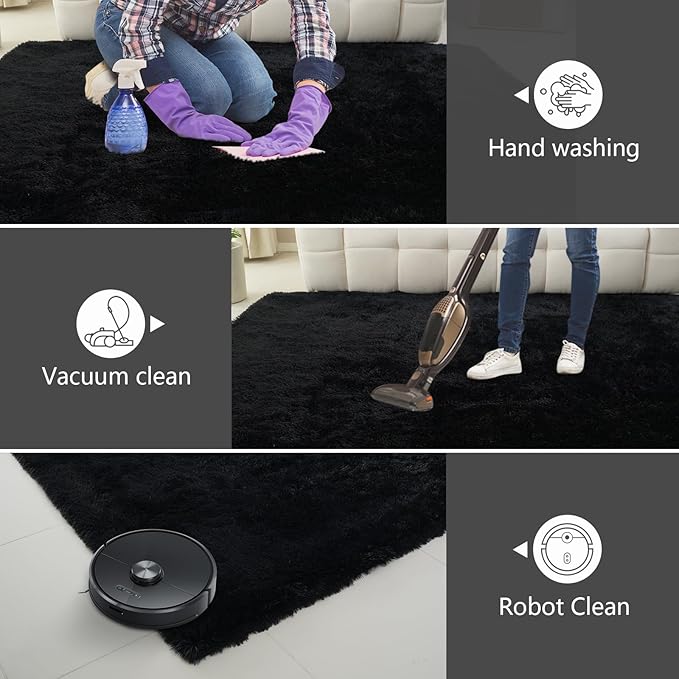 10X14 Large Shag Area Rugs for Living Room Bedroom,Big Soft Black Fluffy Rug for Bedroom Dorm, Indoor Carpet Nursery Rugs for Kids Girls Room Home Decor,Black