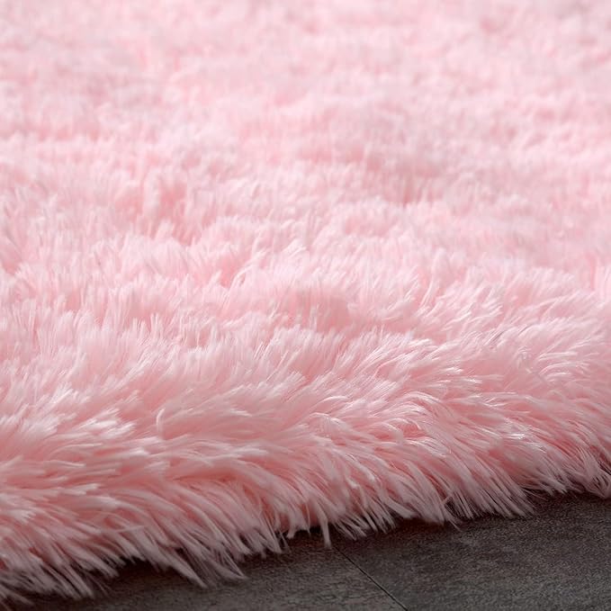 Shag Area Rugs for Bedroom Living Room,Ultra Soft Fluffy Area Rugs for Dorm,Indoor Carpet Nursery Rugs for Kids Girls Room Home Decor (Pink, 8x10 Feet)