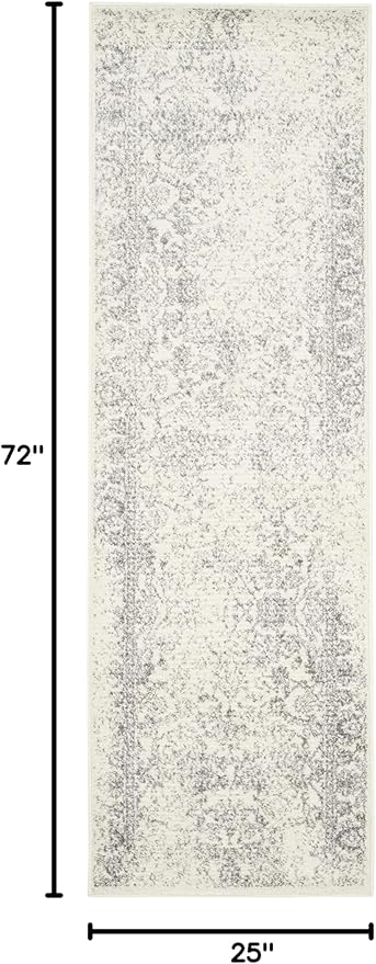 SAFAVIEH Adirondack Collection Runner Rug - 2'1" x 6', Ivory & Silver, Oriental Distressed Design, Non-Shedding & Easy Care, Ideal for High Traffic Areas in Living Room, Bedroom (ADR109C)