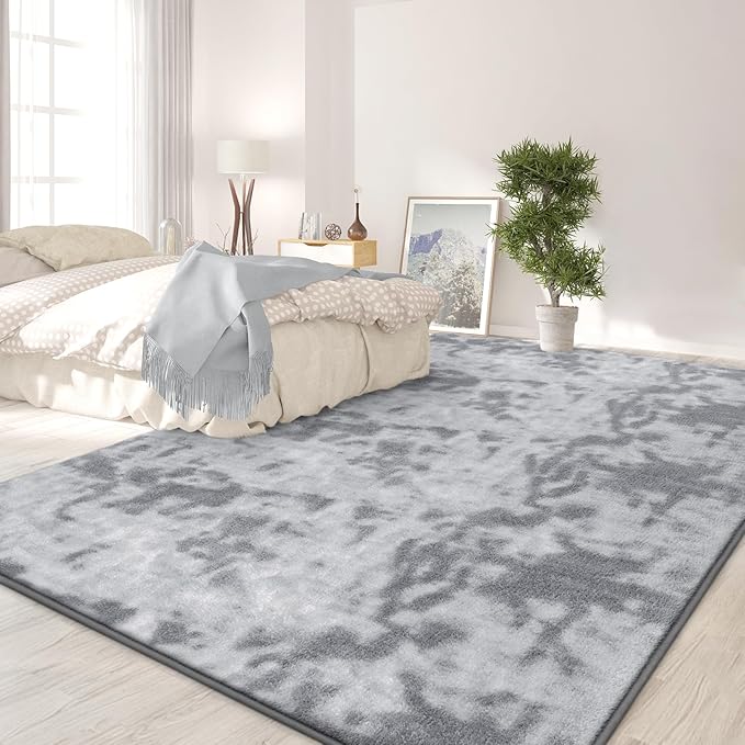 FlyDOIT Large Area Rugs for Living Room Bedroom, 6x9 Ft Tie-Dyed Light Grey Ultra Soft Comfy Thickened Memory-Foam Indoor Carpets, Cozy Modern Floor Rug for Boys Girls Playroom Dorm Nursery Home Décor