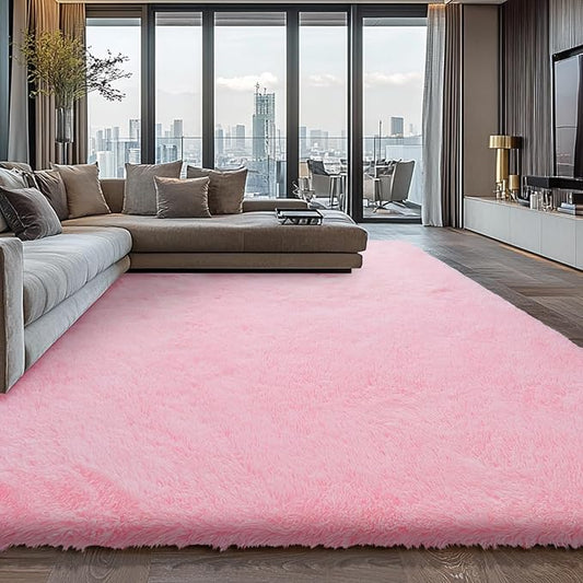Shag Area Rugs for Living Room Bedroom,Ultra Soft Fluffy Area Rugs for Dorm,Indoor Carpet Nursery Rugs for Kids Girls Room Home Decor (Pink, 10X14 Feet)