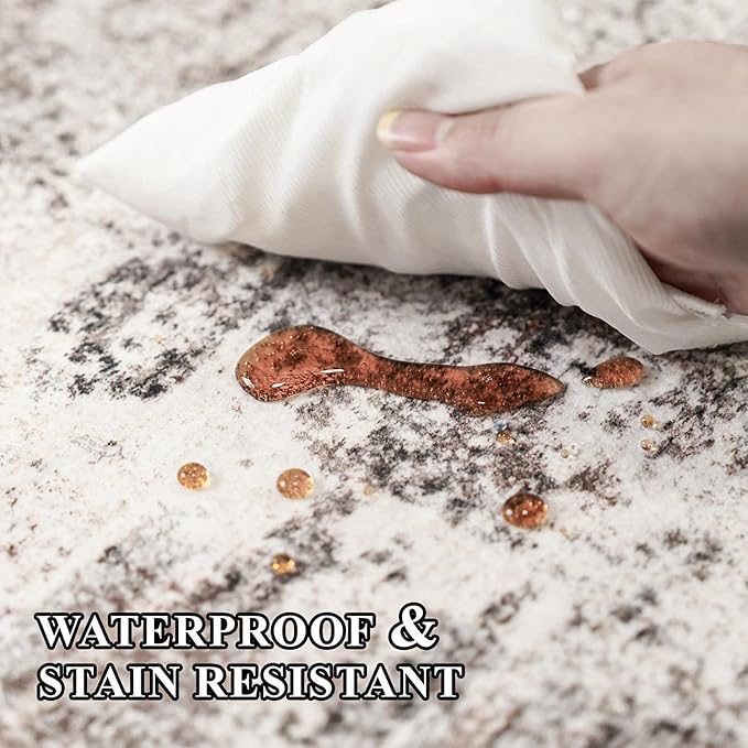 2x3 Rug Ultra Soft Abstract Rug - Area Rug Stain Resistant for Living Room Non Slip Indoor Entryway Rubber Backing Carpet Bedroom Kitchen Distressed Floor Decor Mat Machine Washable 2X3 Brown