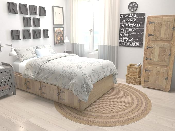 Unique Loom Outdoor Border Collection Area Rug - Multi Border (6' Round, Light Brown/ Brown)