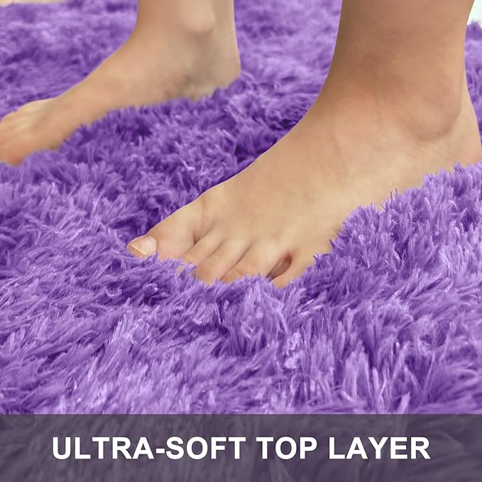 OLANLY 2x3 Machine Washable Small Bedside Rug, Soft Fluffy Shaggy Entryway Throw Rugs for Bedroom, Living Room, Indoor Floor Carpet for Kids Girls Boys, Nursery Rooms, Home Decor Aesthetic, Purple