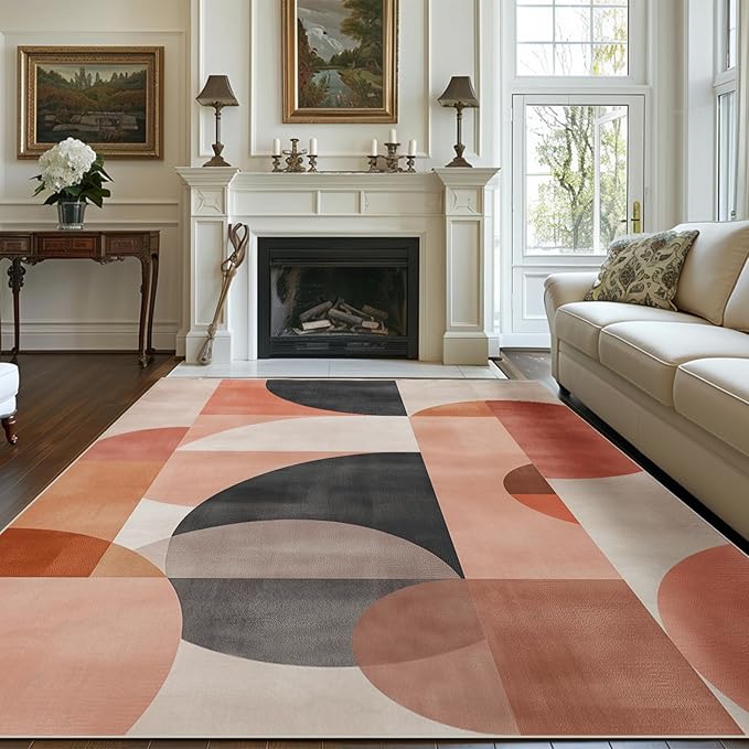 5x7 Area Rugs for Living Room Machine Washable Geometric Boho Rug Non Slip Printed Mid Century Rug Carpet Friendly Modern Rug for Bathroom Bedroom Dining Room Office