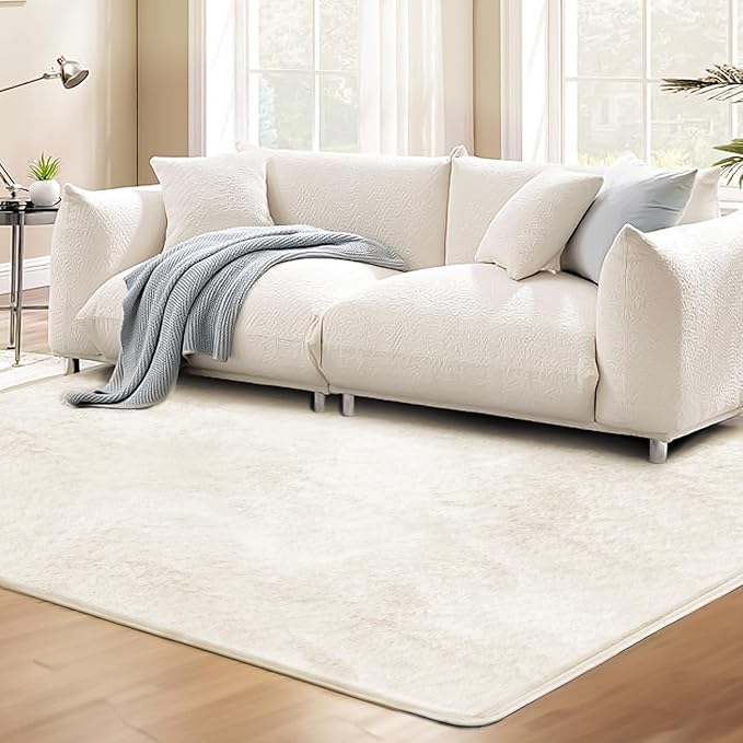 Ultra Soft Kitchen Rugs for Entryway Bathroom 2x3 Feet, Fuzzy Washable Indoor Door Mat - Cozy Faux Rabbit Fur, Small Carpet for Bedroom Entry (Beige)