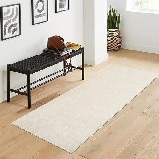 2x6 Runner Rug Washable Kitchen Runner Rug Modern Abstract Runner Mat for Hallway Contemporary Solid Rug Non-Slip Foldable Aesthetic Accent Floor Carpet for Living Room Bedroom, Cream