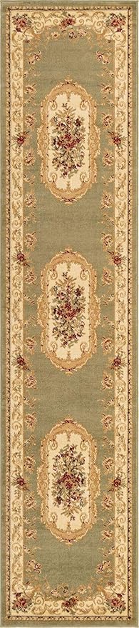 Unique Loom Versailles Collection Traditional Classic Floral Motif Area Rug (2' 7 x 12' 0 Runner, Green/Ivory)