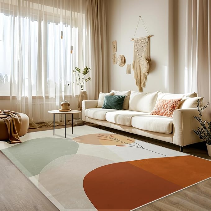 4x6 Area Rugs for Living Room Machine Washable Boho Aesthetic Rug Non Slip Printed Mid Century Geometric Rug Carpet Friendly Modern Rug for Bathroom Bedroom Dining Room Office