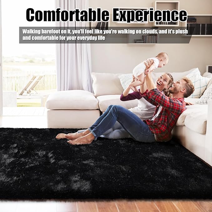 6x9 Fluffy Area Rug for Living Room,Shag Area Rugs for Bedroom,Black Soft Fuzzy Rug Non-Shedding Indoor Plush Carpet for Kids Bedroom Nursery Dorm Home Decor