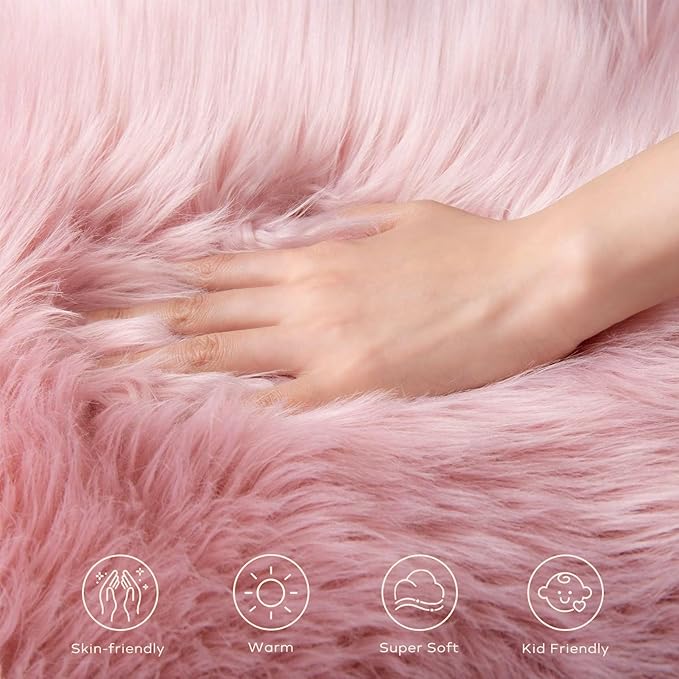 Ashler faux fur rug, Fluffy Shaggy Area Rug Ultra Soft 3 x 5 Feet Rectangle Fur Rug Pink Fuzzy Rug Machine Washable Shag Rug, Nursery Decor Throw Rugs for Bedroom, kids room, Living Room