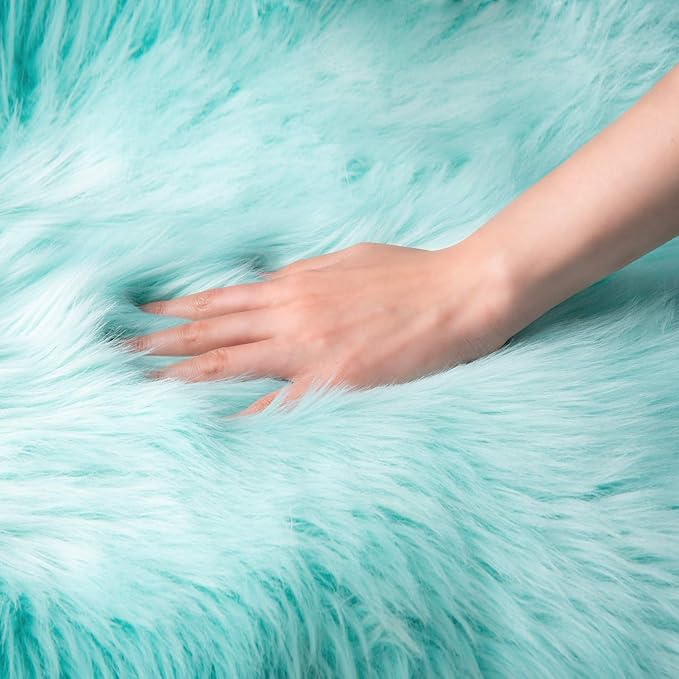 Ashler faux fur rug, Fluffy Shaggy Area Rug Ultra Soft 2.2 x 6 Feet Rectangle Fur Rug, Turquoise Fuzzy Rug Machine Washable Shag Rug, Nursery Decor Throw Rugs for Bedroom, kids room, Living Room