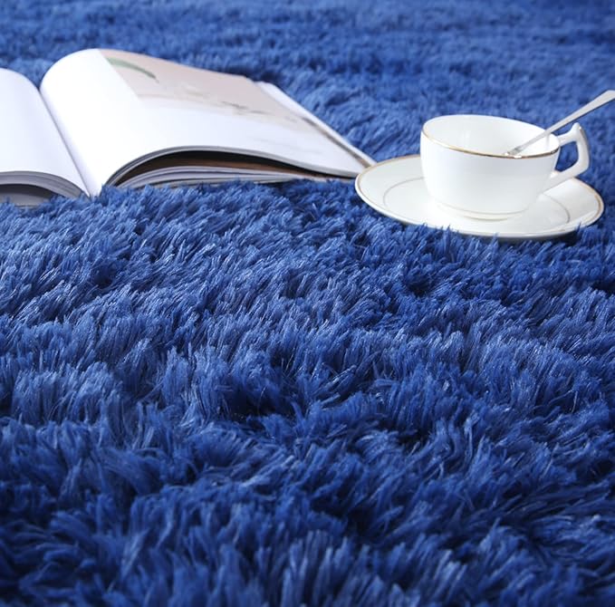 CAIYUECS Blue Shag Area Rug,Indoor Ultra Soft Plush Rugs for Bedroom Living Room, Non-Skid Modern Nursery Faux Fur Rugs for Kids Room Home Decor (5x7 Feet, Navy Blue)