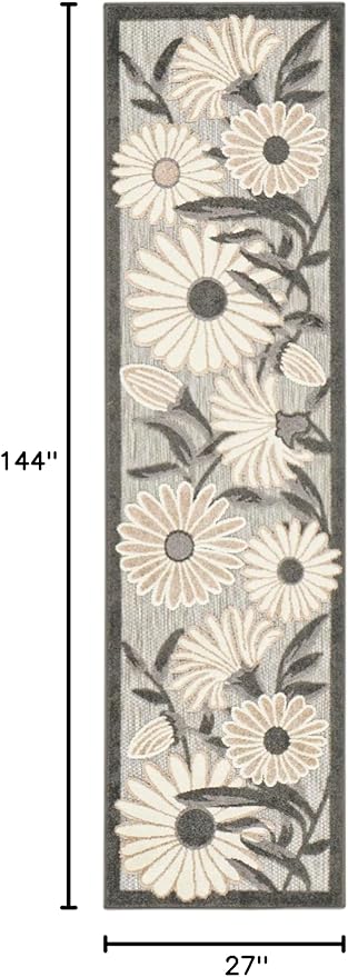 Nourison Aloha Outdoor Beige 2'3" x 12' Area Rug, Easy Cleaning, Non Shedding, Bed Room, Living Room, Dining Room, Deck, Backyard, Patio (2x12)