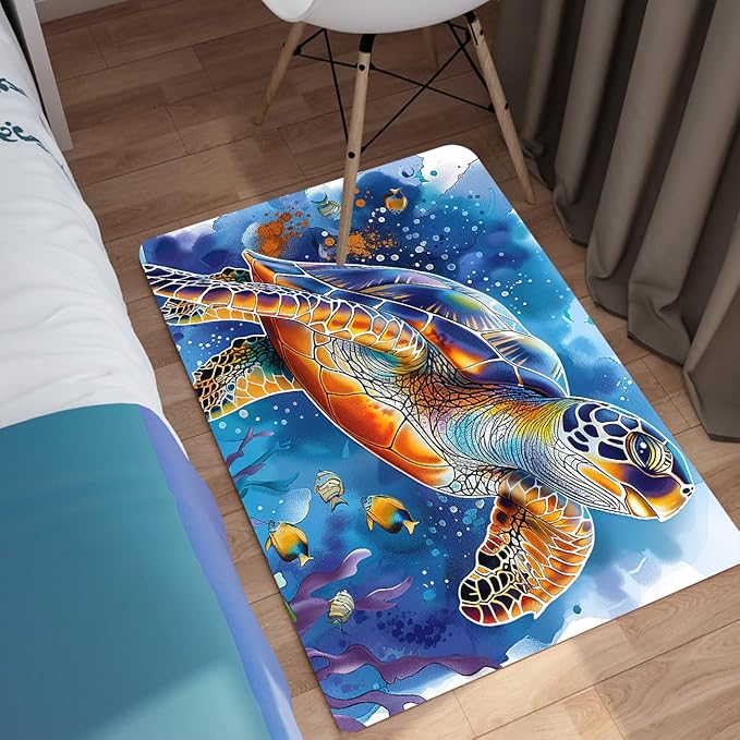 Sea Turtle Carpet Rugs - Kids Sea Turtle Coastal Rug for Bedroom Ocean Life Theme, 2'×3'