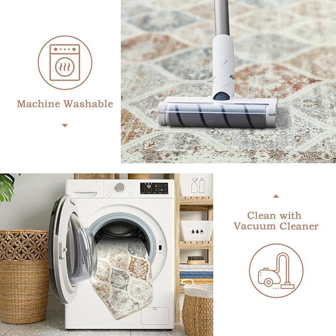 LIVEBOX Entryway Rug 3x5 Washable Area Rugs for Kitchen Bathroom, Boho Non-Slip Front Door Mat for Bedroom, Moroccan Low-Pile Carpet Throw Indoor Mats for Bath Laundry Room, Beige