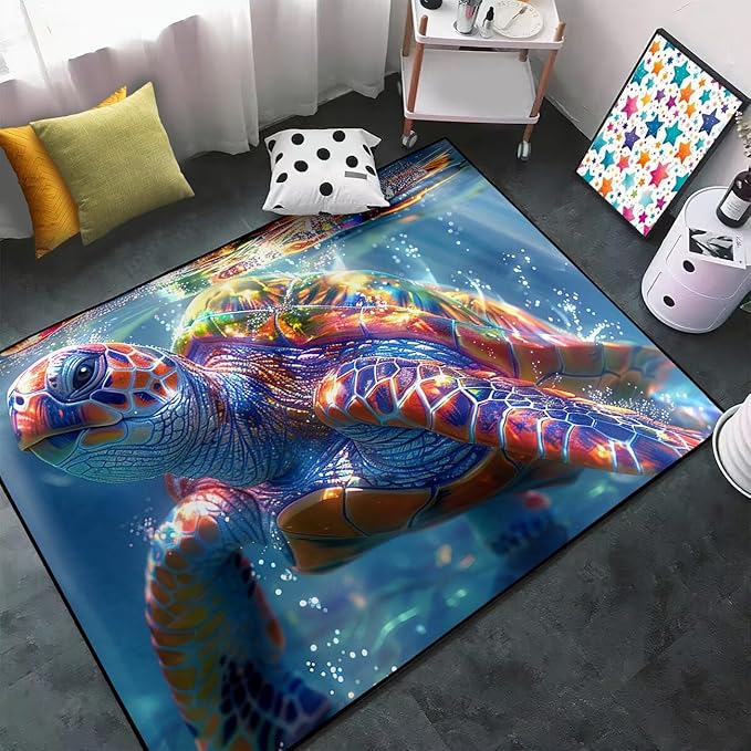 Sea Turtles Rug for Kids - Sea Turtle Area Rug 59" L x 39" W Ocean Life Turtles Carpet for Bedroom Living Room Ocean Turtle Kids Room Decor