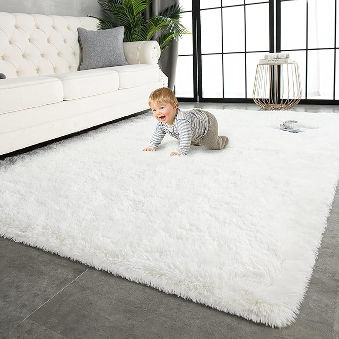 TWINNIS Super Soft Shaggy Rugs Fluffy Carpets 5x7 Feet, Indoor Modern Plush Area Rugs for Living Room Bedroom Kids Room Nursery Home Decor, Upgrade Anti-Skid Fuzzy Rug, Cream White